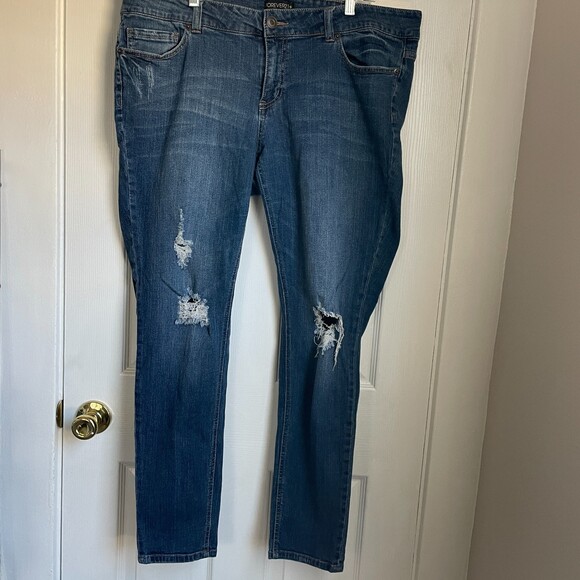 Forever 21 blue denim skinny jeans distressed - Picture 1 of 6